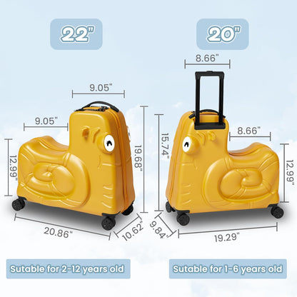Kids Ride-on Luggage with Spinner Wheels Suitcase, Kid's Ride-On Suitcase Help Your Child Relax, Carry On Trolley Luggage with Password Lock (Orange, 22 inches)