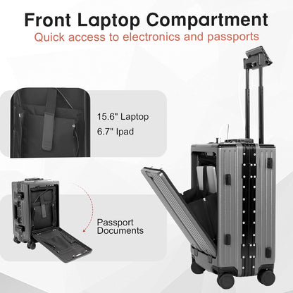 24 Inch Check-In Luggage Aluminum Frame Zipperless Luggage, Hard Shell Suitcase TSA Approved Checked Luggage, ABS+PC Lightweight Zipperless Suitcase with Spinner Wheels (Grey)