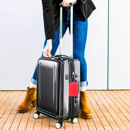 Luggage Tags for Suitcases-Leather Luggage Tag 4 Pack with Loops Cute Bag/Backpack/Suitcase Tags Travel Essentials for Flying (Red)