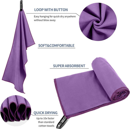 Microfiber Travel Towel, Soft Lightweight Quick Dry Towel, Super Absorbent Compact Travel & Sports & Beach Towels for Camping, Backpack, Gym, Swimming, Yoga, Hiking (M:20"×40" -Purple)
