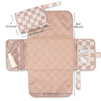 Tiny Twinkle Portable Diaper Changing Pad-Foldable Waterproof Changing Mat&Portable Changing Pad for Travel,Baby Changing Station with Smart Wipes Pocket&Storage (Beige Checkers)