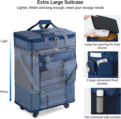 Hanke Expandable Collapsible Luggage with Wheels Suitcase Luggage Rolling Travel Bag Duffel Bag for Men Women Lightweight Suitcase Large Capacity Luggage with Spinner Wheel (Blue)