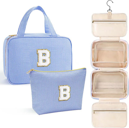 YOOLIFE Hanging Toiletry Bag for Women - Portable Makeup and Travel Bag, Cruise Ship Essentials - Letter B, Blue