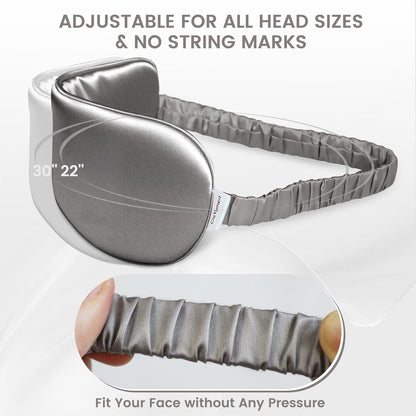Pure 22 Momme 6A Grade Mulberry Silk Sleep Mask for Side Sleepers - 100% Blackout Eye Mask with Travel Pouch (Grey)