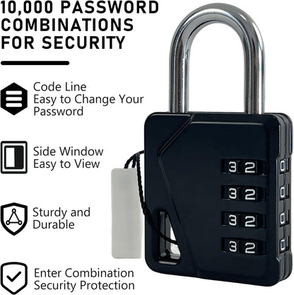 LAFENLIN 4 Pack Combination Locks, Locker Locks with Writable Tag, 4 Digit Padlock for Cases, Gym, Backpack, Backyard Gate, Fence, Hasp, Indoor, Outdoor Gate Lock, Weatherproof (Black - NO Key)