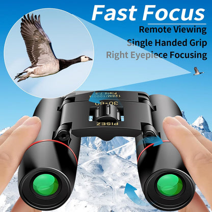 PISEZ 30X60 Compact Binoculars for Adults and Kids，Lightweight Foldable Easy Focus Small Binoculars for Bird Watching Hunting Concert Traveling Theater Opera Sightseeing