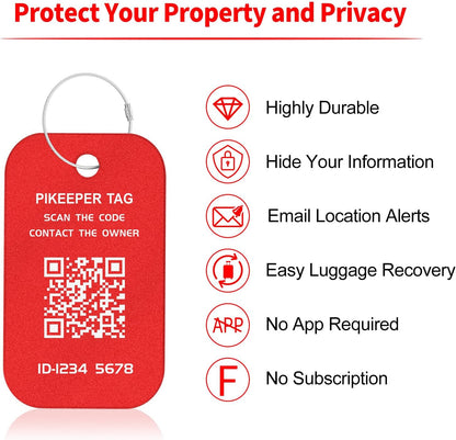 Smart Luggage Tags (4-Pack) - QR Code Shows Scanner’s Location on Scan, Privacy-Controlled Contact Info, Lost Item Alerts, Waterproof Aluminum for Travel Bags & Backpacks