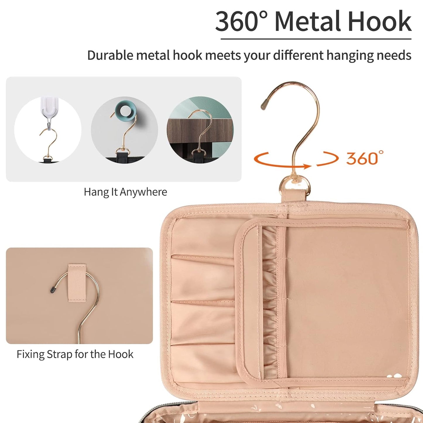 CUBETASTIC Hanging Travel Toiletry Bag, Portable Travel Makeup Bag with Handle, Waterproof Nylon Cosmetic Organizer Pouch with 360° Hanging Hook (B#-Black, Medium(Pack of 1))