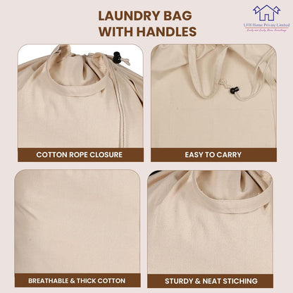 LFH Home Cotton Canvas Large Laundry Bag with Handle, Heavy Duty Drawstring Closure Washable Laundry Bags School Travel, Home, Hotel, College Dorm, Organizer Sack, Toys 20x30-Natural, Thanks Giving
