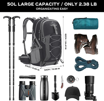 Maelstrom Hiking Backpack,Camping Backpack,50L Waterproof Hiking Daypack with Rain Cover,Lightweight Travel Backpack,Black