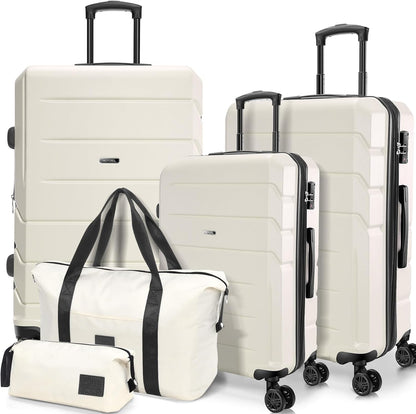 Hoteel Luggage Sets 5 Piece, ABS+PC Hard Shell Expandable Suitcases with Wheels, TSA Aproved Lock and Carry on Bags, Travel Suit Case Set for Men and Women, (5-Piece, Beige)