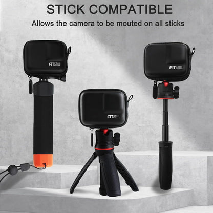 FiTSTILL Black PU Mini Carrying Case for Go Pro Hero 13 Black,Hard Shell Travel Storage Case for Hero 12/11/10/9/8/7/(2018)/6/5 DJI Osmo Action,AKASO,Campark,YI Action Camera and More