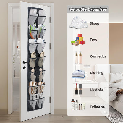 Over The Door Shoe Organizer, 14 Large Mesh Pockets Hanging Shoe Rack for Closet Organizers and Storage, 2-pack (black)