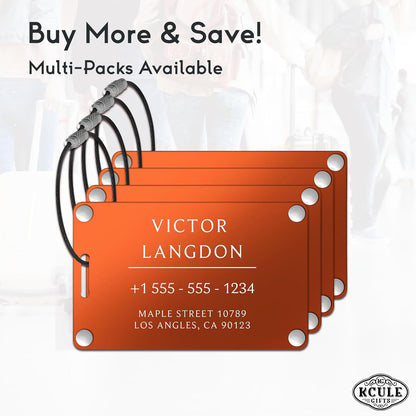 Personalized Luggage Tags for Suitcases - Aluminum Custom Luggage Tags for Backpacks & Bags, Sturdy, Waterproof & Heavy Duty (Orange/Card-Sized)