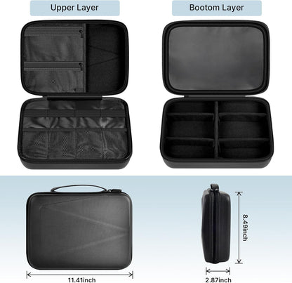Electronics Organizer Travel Case for MacBook Power Adapter Charger Cables, Double Layer for Mouse, Power Banks, IPad, Airpods, for Apple Pencil, USB Flash Disk SD Card and Other Accessories - Black