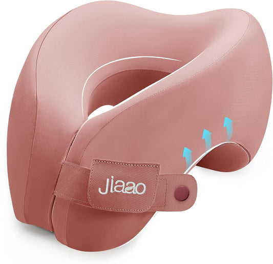 Neck Pillow Airplane, Advanced Neck Support for Long Flights, Ergonomic Memory Foam U Shape Pillows for Travel, Camping, Buses, Studying, Offices (Rose)