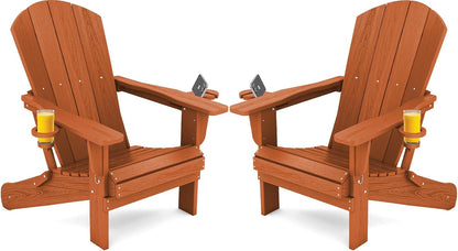 SERWALL Adirondack Chair with Cup Holders - Composite Adirondack Chairs Set of 2 HDPE Outdoor Chairs All Weather Use- Orange