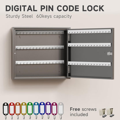 WeHere Key Lock Box for 90 Keys, Wall Mount Key Cabinet with Color Key Tags, Steel Key Storage Box with Lock, Key Holder Organizer for Home, Office, Apartment, Property Management