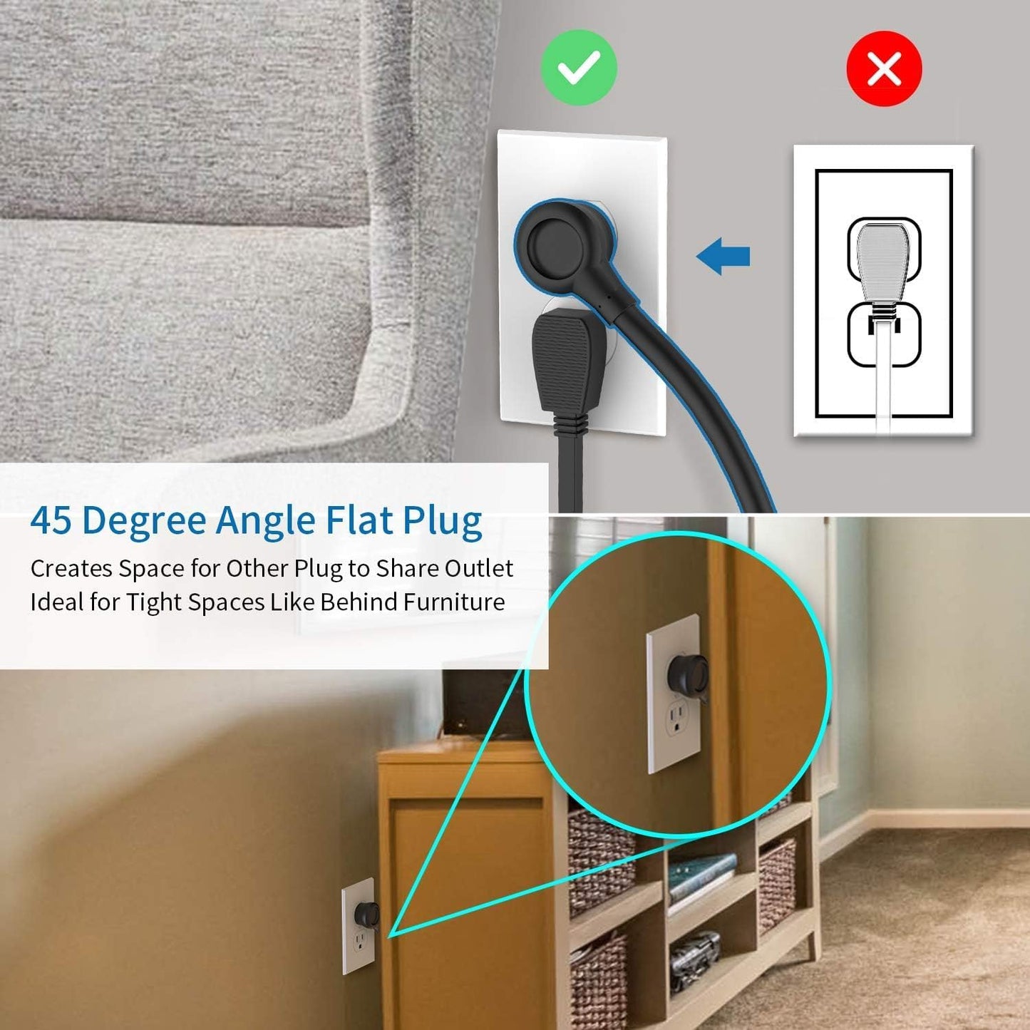 Travel Power Strip with USB Ports, NTONPOWER 4ft Flat Plug Wrapped Around Short Extension Cord with 4 Outlets 3 USB Ports, Compact for Cruise Travel Essential Hotel Home Office, Black