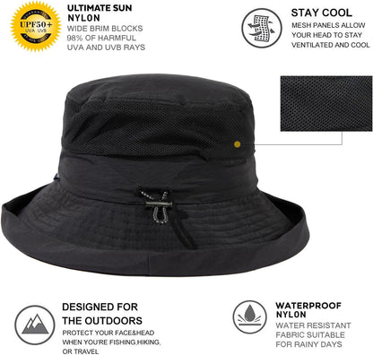 TOP-EX XL/XXL Women’s Wide Brim Bucket Sun Hat with Ponytail Hole UPF 50 Summer Packable Sunhat for Travel Beach Outdoor