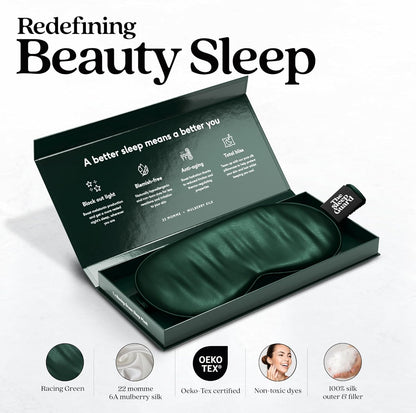 Pure Silk Sleep Mask [100% 6A Mulberry Silk, 22 Momme] Light Blocking Travel Essentials. Eye Masks for Sleeping. Black Oeko-Tex Blindfold. Eye Covers for Men & Women