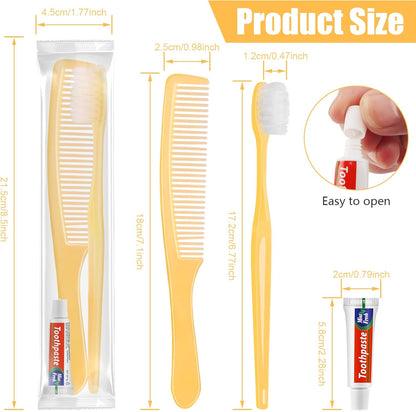 NICEMOVIC 50 Pack Disposable Toothbrushes Bulk with Toothpaste and Comb Travel Size Toothpaste Set Homeless Care Package Supplies for Bulk Individually Wrapped Disposable Travel Hotel Charity, Yellow