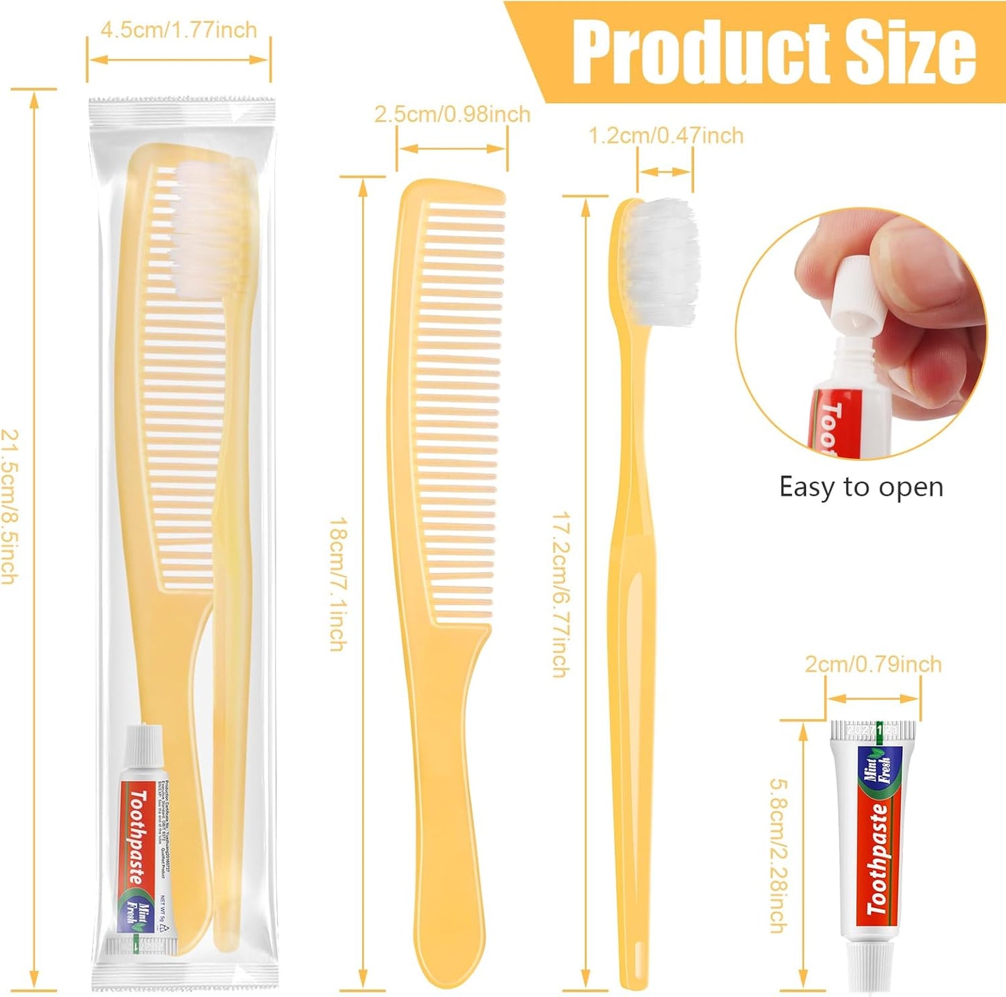 NICEMOVIC 30 Pack Disposable Toothbrushes Bulk with Toothpaste and Comb Travel Size Toothpaste Set Homeless Care Package Supplies for Bulk Individually Wrapped Disposable Travel Hotel Charity, Yellow