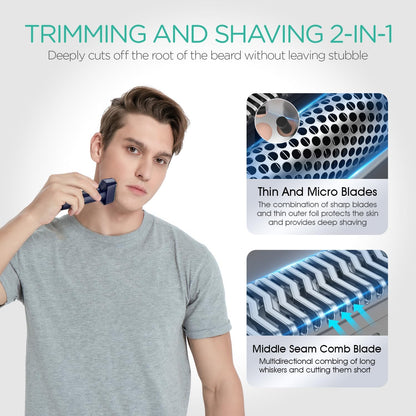 VOYOR Foil Shaver Electric Razor for Men 3 in 1 Shavers for Men with Double Foil Wet & Dry Face Shaver Lightweight Handheld Smooth Shave IPX6 Washable USB-C Rechargeable Travel Razor TX310 (Blue)