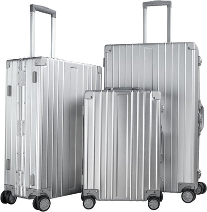 TRAVELKING All Aluminum Luggage Zipperless Hard Shell Luggage Case with TSA Lock Spinner Alloy Metal Suitcase (Silver, 24")