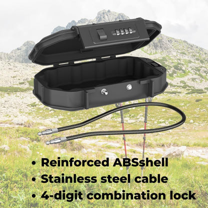 Portable Security Lock Box with Combination Lock, Waterproof Travel Safe Case with Steel Cable, Black. Box with Combination Ideal for Outdoors, Camping, Beach, dorms.