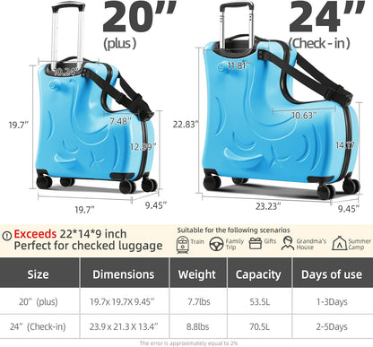 AO WEI LA OW Duffel Bag for Kids Ride-On Suitcase Carry-On Luggage with Wheels (Blue, 24 Inch(suggest 6-12 years old))