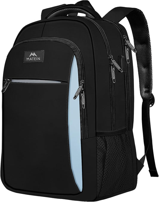 MATEIN Travel Laptop Backpack for Men, Business Anti Theft Slim Sturdy Laptops Backpack with USB Charging Port, Water Resistant College Computer Bag Gift for Women Fits 15.6 Inch Notebook
