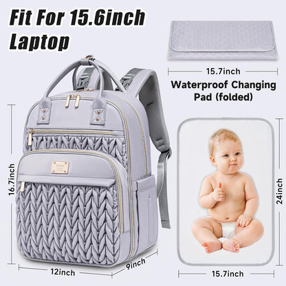 Diaper Bag Backpack,Stylish Baby Diaper Bag,Waterproof Travel Diaper Backpacks Baby Bags with Changing Pad,Stroller Straps,Insulated Pockets (Gray)