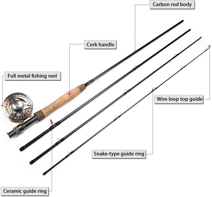 Sougayilang Fly Fishing Rod Reel Combos with Lightweight Portable Fly Rod and CNC-machined Aluminum Alloy Fly Reel,Fly Fishing Complete Starter Package