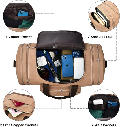 Litvyak Duffle Bag for Travel, Large 60L Canvas Travel Duffel Bags Overnight Weekend Gym Carry On Luggage Bag for Men & Women(Coffee)