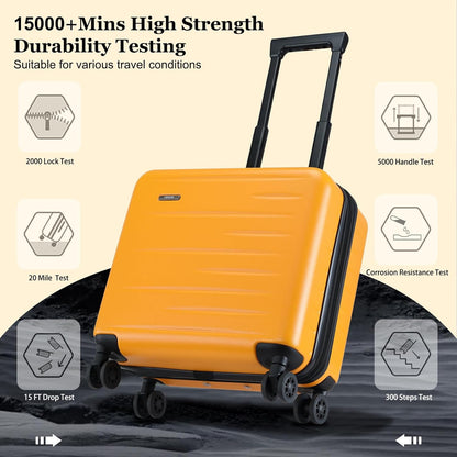 16 Inch Carry On Luggage Airline Approved, Expandable Lightweight ABS+PC Hard Shell Suitcases with 360° Spinner Wheels, TSA Lock, YKK Zippers (Orange, 1 PC)