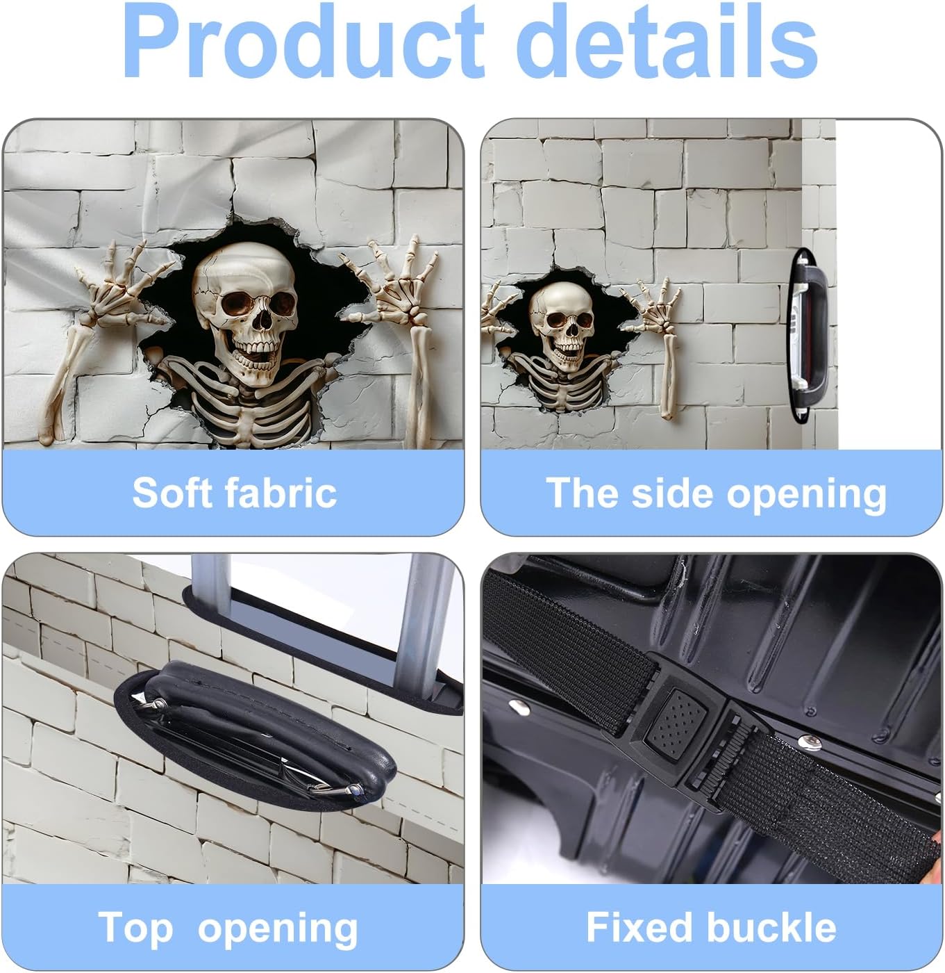 Luggage Cover Washable Suitcase Protector Anti-Scratch,Stretchable Fit for 20-34Inch Luggage Durable Travel Bag Cover with Zipper Closure (Skull, S(fits 20-22inch suitcase))