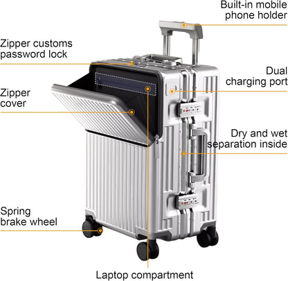 Zipperless Luggage, 22x14x9 Aviation Certified, Polycarbonate Aluminum Hardshell, Expandable Carry-On Luggage with Spinner Wheels, Hardshell Luggage, 20 Inch Cabin