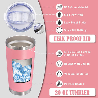 20 oz Tumbler Coffee Tavel Tumblers Bulk with Lid Stainless Steel Double Wall Vacuum Insulated Mug Powder Coated Cups fit Car Cupholder for Hot and Cold - Pink, 4Pack