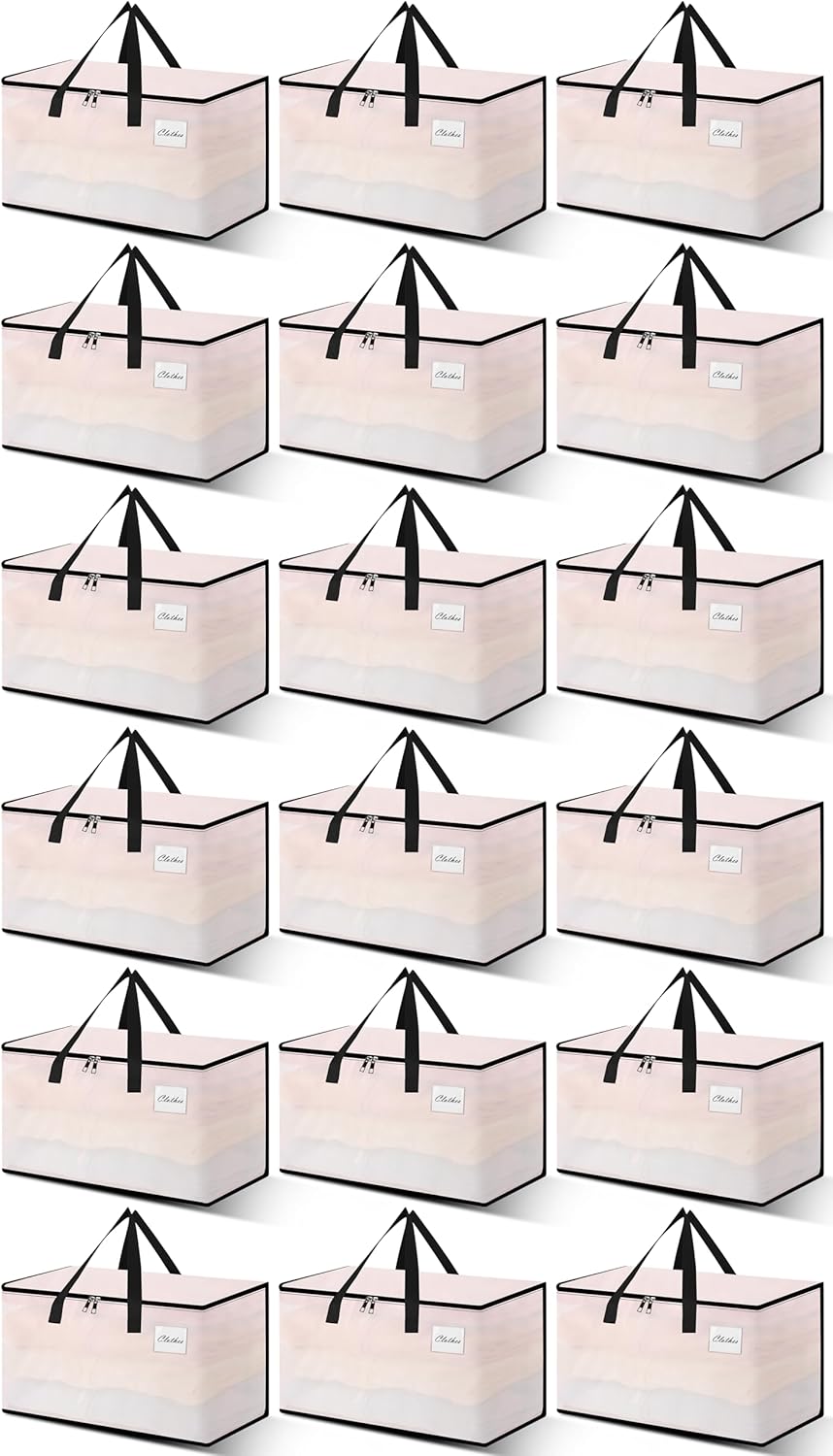 Heavy Duty Moving Bags - Extra Large Packing Bags and Storage Totes, Collapsible and Foldable Option for Moving and Storage, Clear, 93 L - 18 Pack