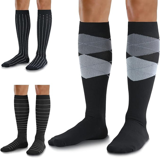Medical Compression Socks for Women and Men 3 Pairs 20-30 mmHg Knee High Christmas Compression Stockings Circulation Best for Running Athletic Nurses