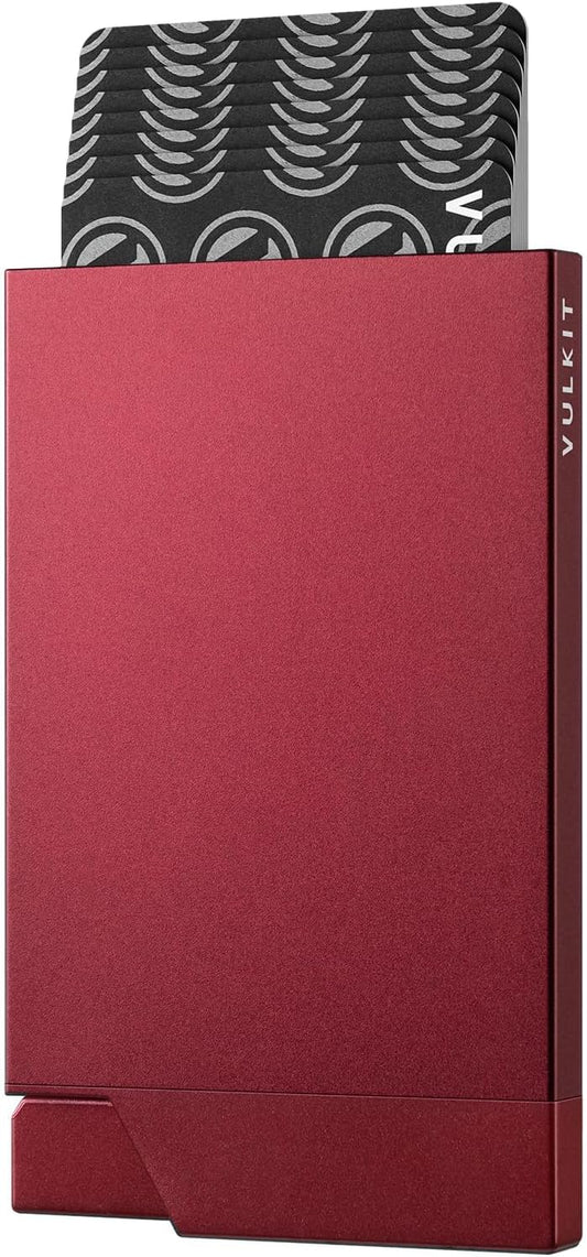 VULKIT Pop up Card Holder Minimalist Credit Card Holder RFID Blocking Slim Metal Card Case for Men or Women(Wine)