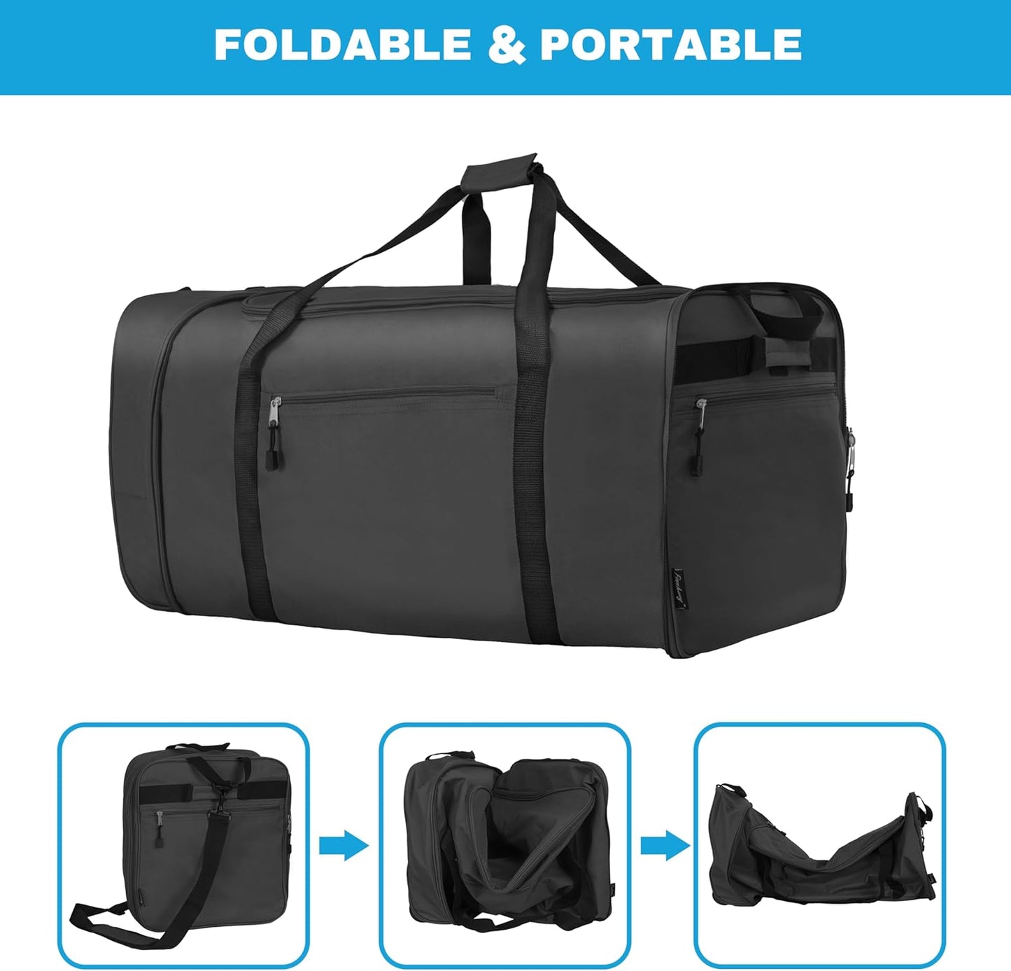 Finnhomy 100L Foldable Rolling Duffel Bag with 2 Wheels, Light Weight Travel Duffel bag with Large Loading Capacity, 32 inch Rolling Duffel bag with Shoulder Strap for Travel Camping Sports, black