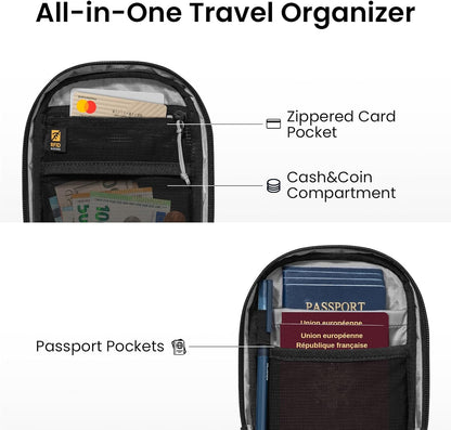 tomtoc Aviator-T37 Travel Crossbody RFID Blocking Bag, Holds 4-6 Passports with Anti-theft Lockable Zippers, Multiple Pockets for Cards & Documents – Organizer for Daily Use
