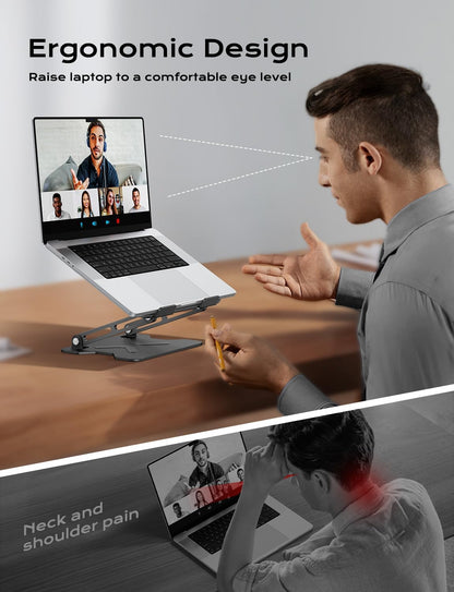Adjustable Laptop Stand for Desk, Metal Foldable Laptop Riser, Portable Laptop Holder Mount, Ventilated Cooling Notebook Stand for MacBook Air Pro, All 10-16'' Notebooks Laptops, Space Black