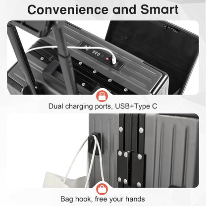 Carry On Luggage 22x14x9 Airline Approved Aluminum Frame, 20 Inch Hard Shell Carry On Luggage, Suitcase Carry-on Zipperless Luggage, TSA Approved (Grey)