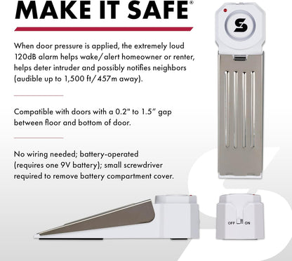 SABRE 120 dB Wedge Door Stop Security Alarm, Extremely Loud Wireless Alarm Siren Audible Up To 1,500 Ft., Non-Skid Pad, Compact Alarm Great for Home, Travel, Apartment or Dorm