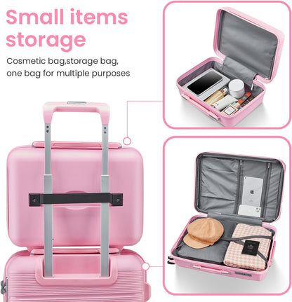 Campfun Luggage 4 Piece Sets, Expandable Carry On Luggage Set Hardshell PP, Suitcase Set with Double Spinner Wheels, Checked Durable Lightweight with TSA Lock, 14in 20in 24in 28in-Pink(A)