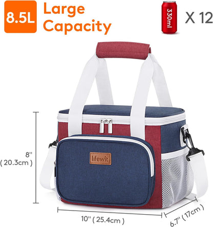 Lifewit Medium Lunch Bag Insulated Lunch Box Soft Cooler Cooling Tote for Adult Men Women, White and Red and Blue 12-Can (9L)