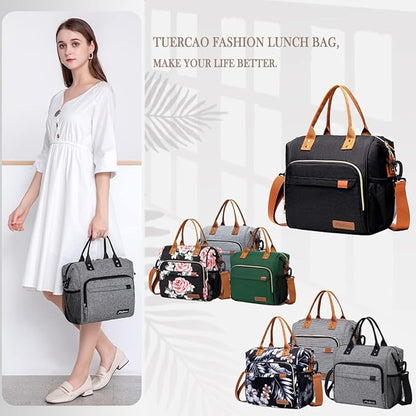 TuErCao Insulated Lunch Bag Soft Cooler Bag for Beach Travel Picnic, Adult Lunch Box for Women for Work, Dark Grey